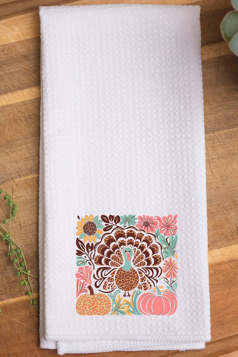 Floral Turkey Waffle Kitchen Towel